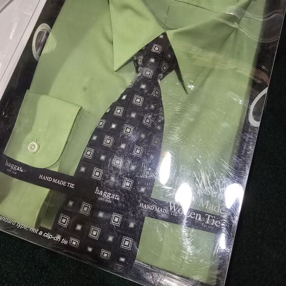 (2) Dress Shirt Tie Set Lot Mens 2XL White Green Collared Work Office New *READ - Picture 2 of 16